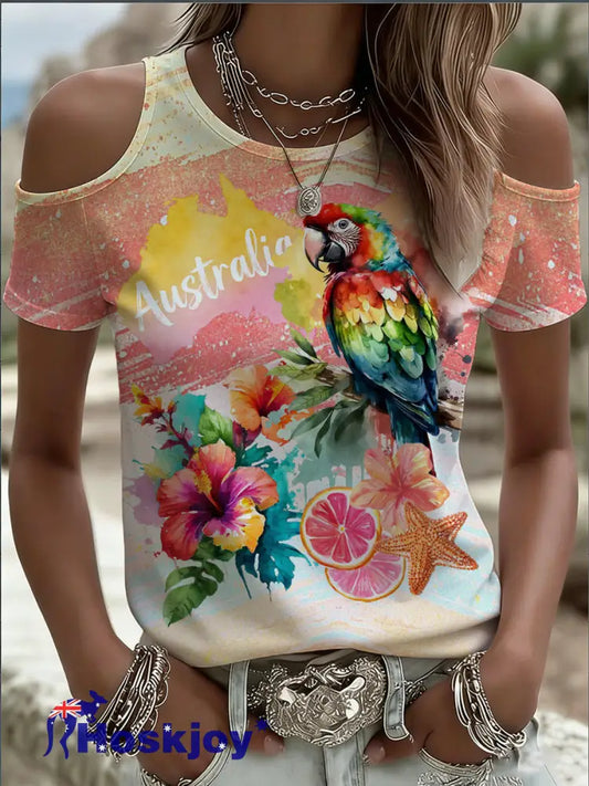 Women’s Off-The-Shoulder T-Shirt With Australian-Inspired Print A / S