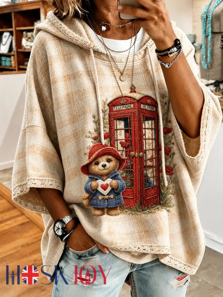 Women’s Paddington Bear Printed Round-Neck Three-Quarter Sleeve Sweatshirt - Apricot / S