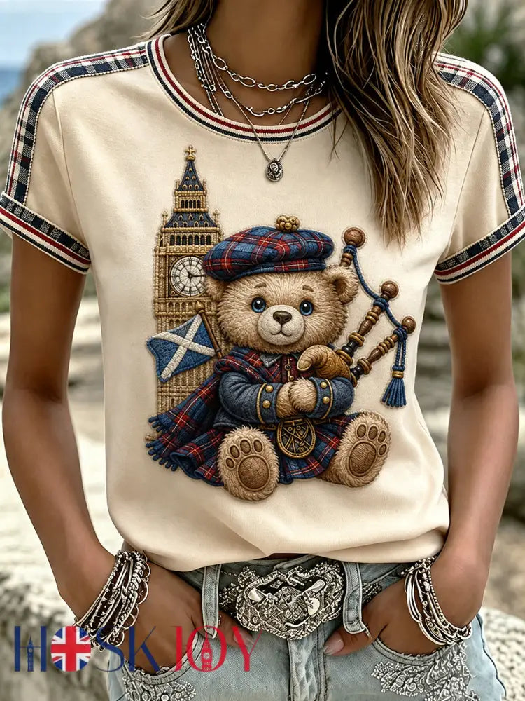 Women’s Paddington Bear Printed Vintage Fashion Loose Short Sleeve T-Shirt - Beige / S