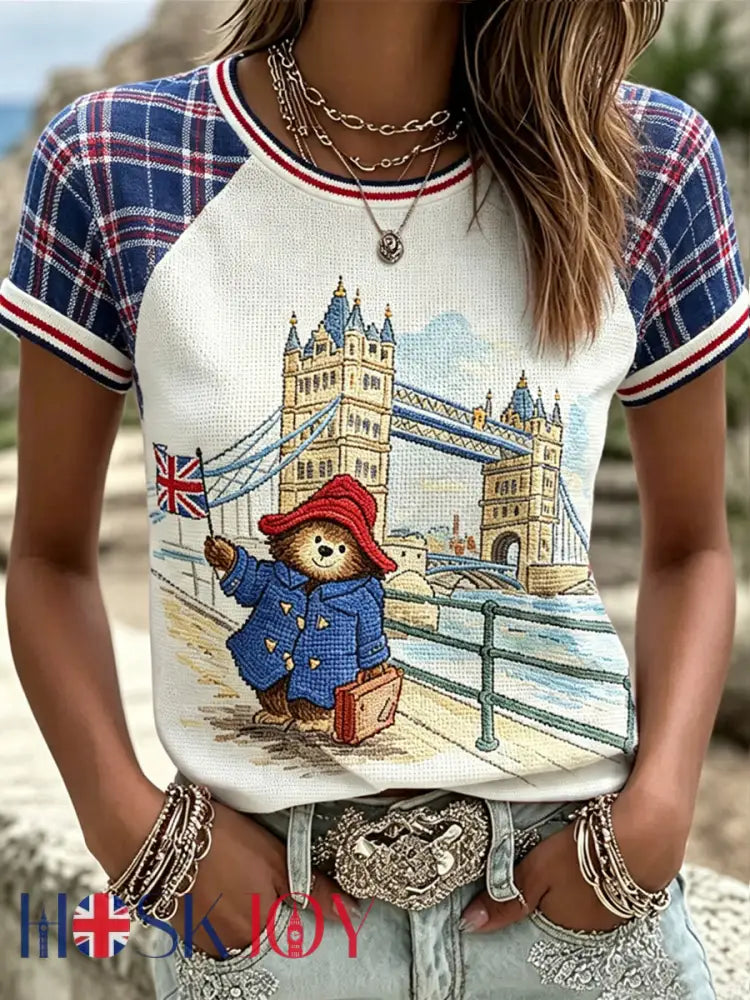 Women’s Paddington Bear Printed Vintage Fashion Loose Short Sleeve T-Shirt - White / S