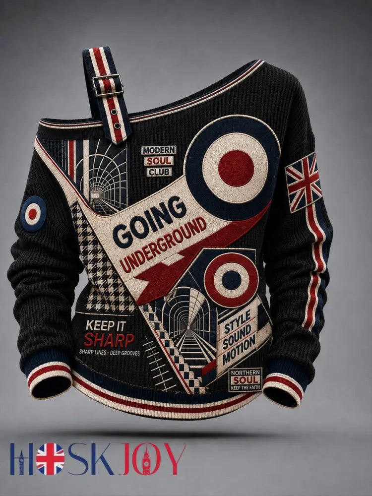 Women’s Paul Weller And British Mod Culture Print Casual Off-Shoulder Sweatshirt - A / S