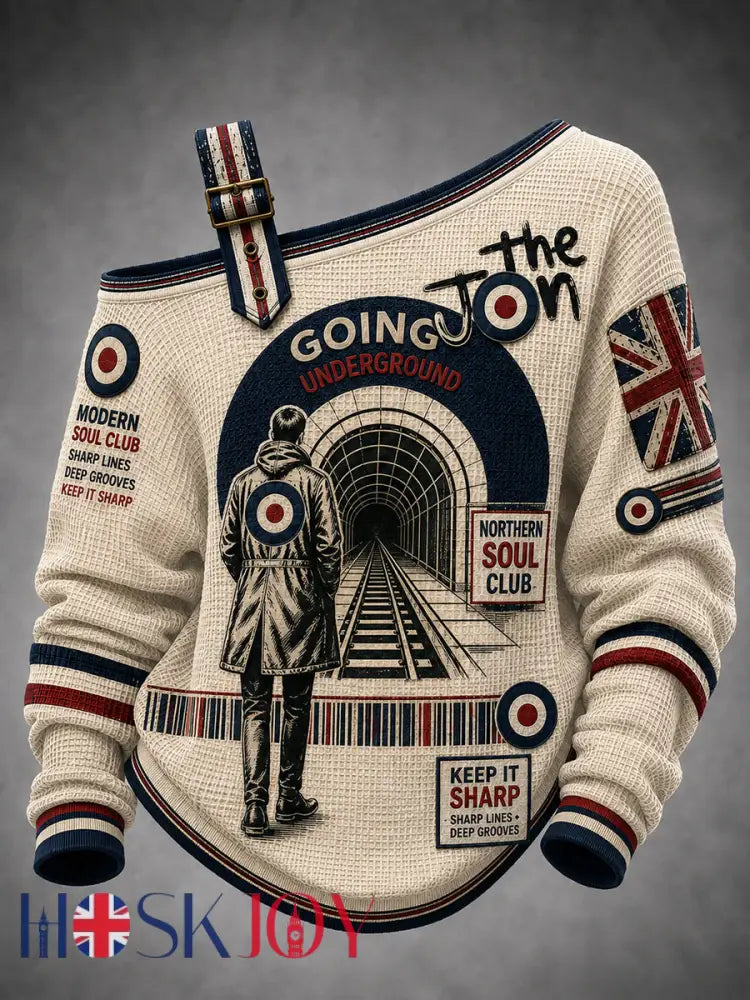 Women’s Paul Weller And British Mod Culture Print Casual Off-Shoulder Sweatshirt - A / S