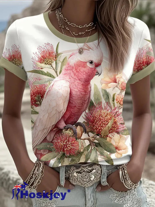 Women’s Pink Cockatoo Aussie Proud Printed T-shirt As picture / S