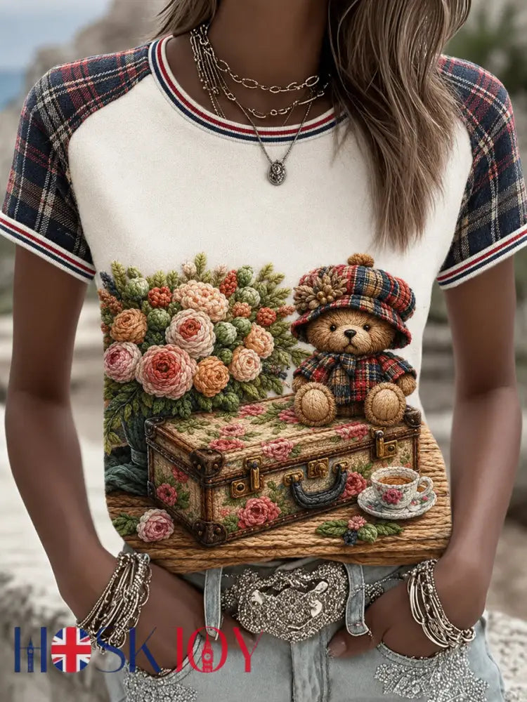 Women’s Paddington Bear Printed Vintage Fashion Loose Short Sleeve T-Shirt - Beige / S