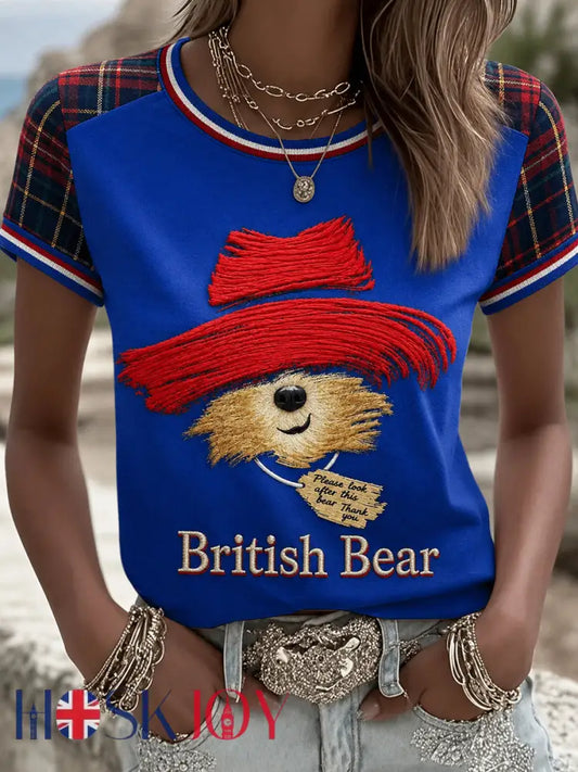 Women’s Paddington Bear Printed Vintage Fashion Loose Short Sleeve T-Shirt - Blue / S