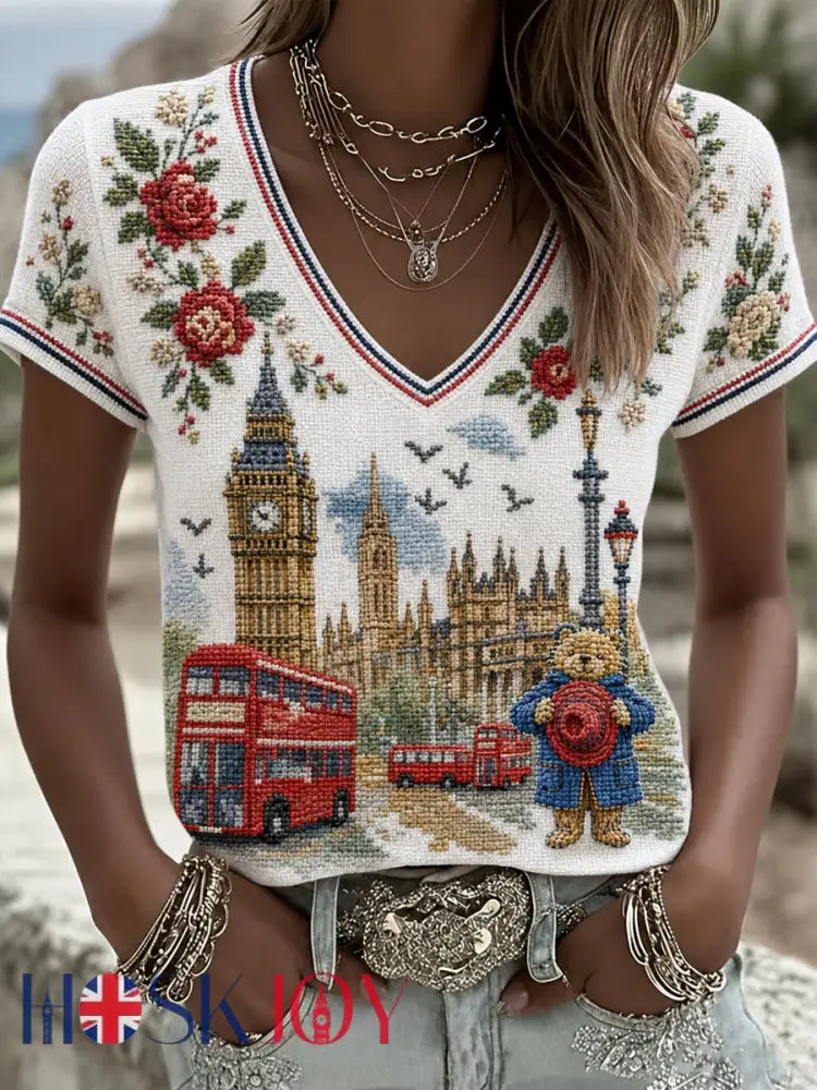 Women’s Paddington Bear Printed Vintage Fashion Loose Short Sleeve T-Shirt - White / S