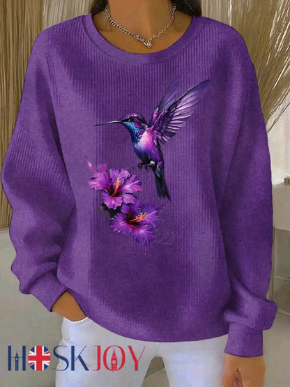 Women’s Purple Art Print Casual Sweatshirt - As picture / S