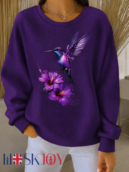 Women’s Purple Art Print Casual Sweatshirt - Deep Purple / S