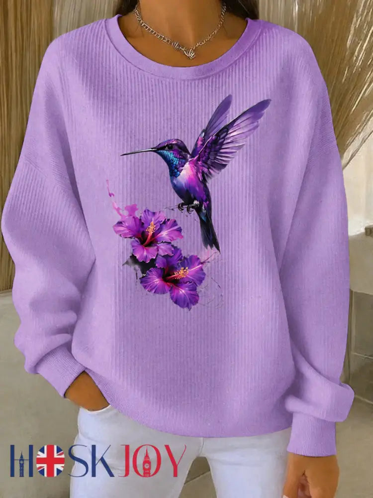 Women’s Purple Art Print Casual Sweatshirt - Light Purple / S