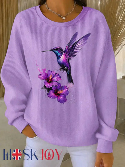Women’s Purple Art Print Casual Sweatshirt - Light Purple / S