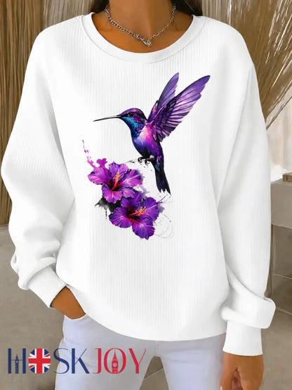 Women’s Purple Art Print Casual Sweatshirt - White / S