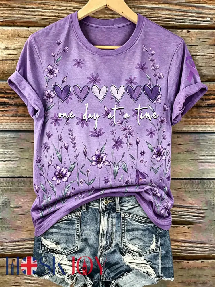 Women’s Purple Floral & Alzheimer’s Awareness Support Print Tee - Purple / S