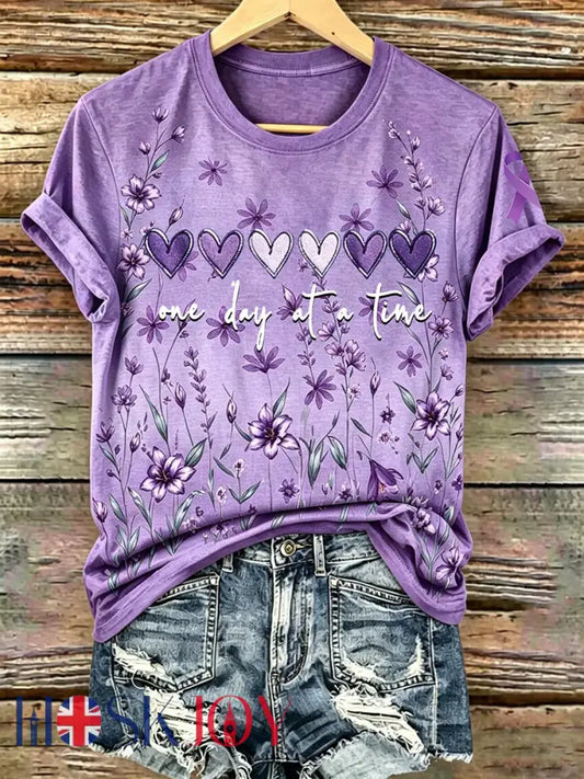 Women’s Purple Floral & Alzheimer’s Awareness Support Print Tee - Purple / S