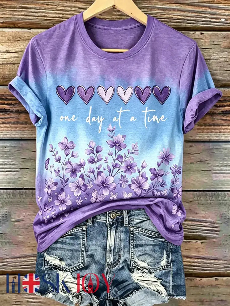 Women’s Purple Floral & Alzheimer’s Awareness Support Print Tee - Purple / S
