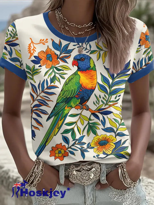 Women’s Rainbow Lorikeet Art Printed T-shirt Beige / S