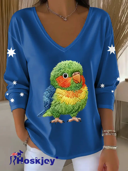 Women’s Rainbow Lorikeet Art Printed Tops Blue / S