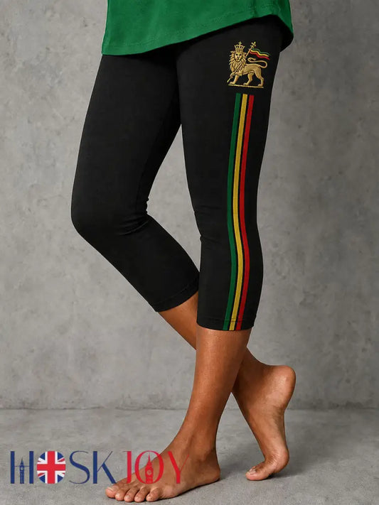 Women’s Reggae Lion Stretch Leggings - Black / S