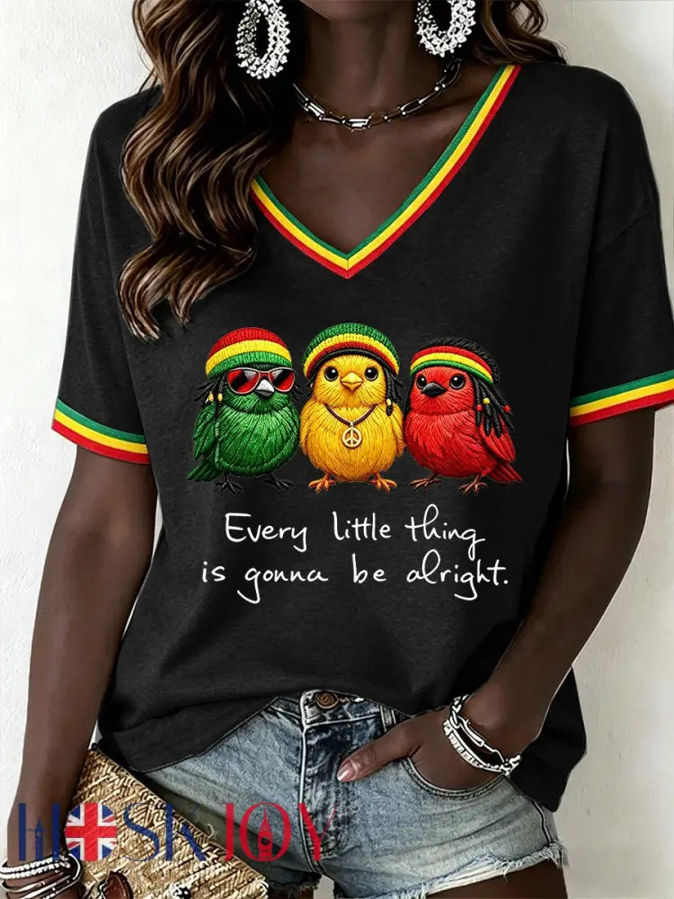 Women’s Reggae Music V-Neck T-Shirt - Black / S