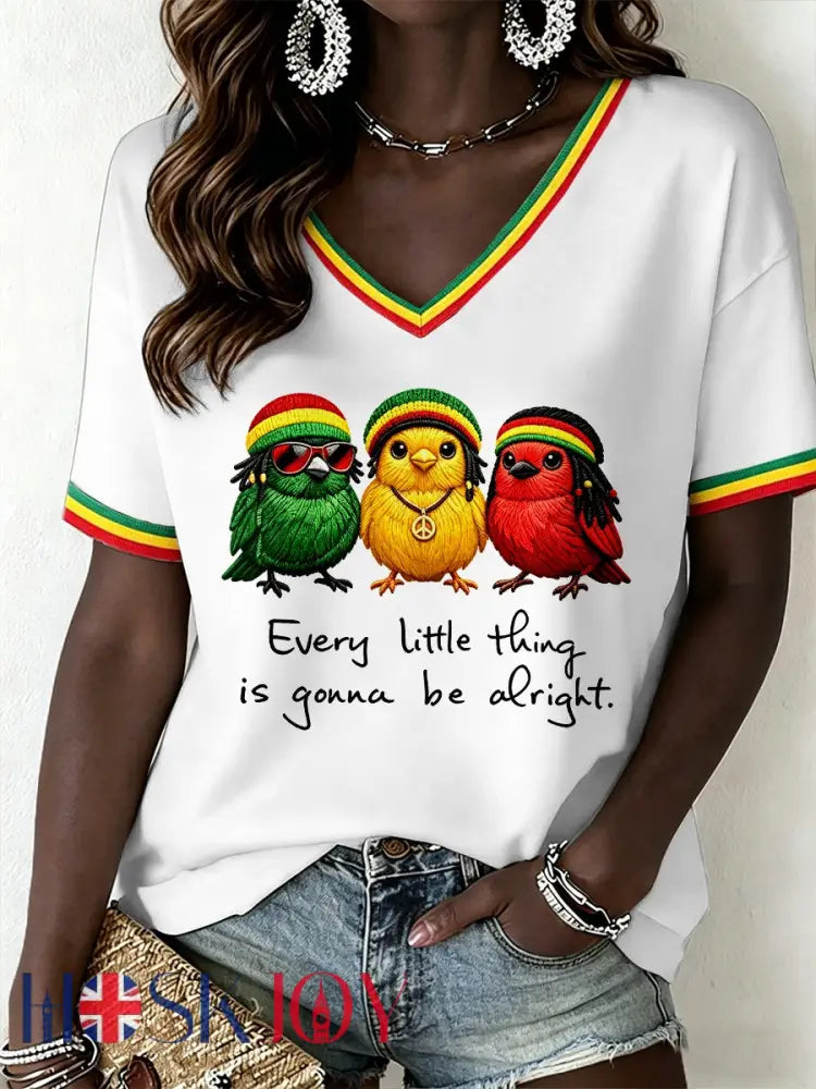 Women’s Reggae Music V-Neck T-Shirt - White / S