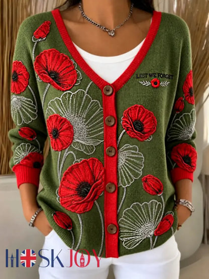 women’s Remembrance Day Lest We Forget cardigan - Army Green / S