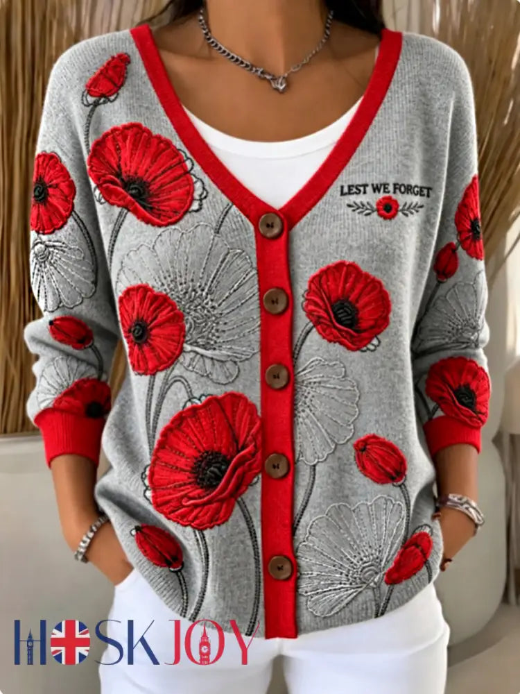women’s Remembrance Day Lest We Forget cardigan - Gray / S