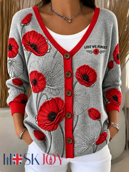women’s Remembrance Day Lest We Forget cardigan - Gray / S