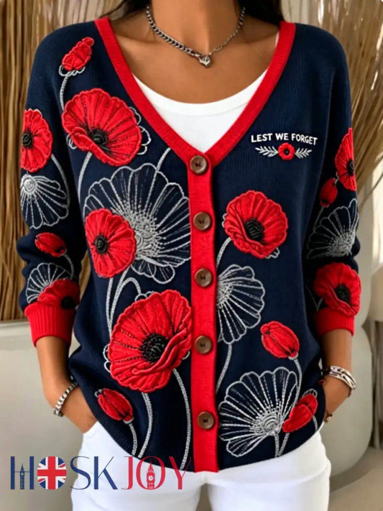 women’s Remembrance Day Lest We Forget cardigan - Navy Blue / S