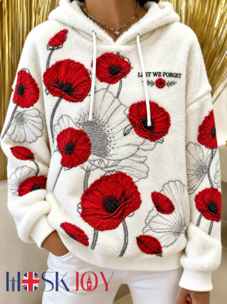 Women’s Remembrance Day Lest We Forget Flannel Hoodie - White / S