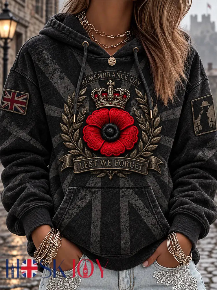 Women’s Remembrance Day Lest We Forget Hooded Sweatshirt - Black / S