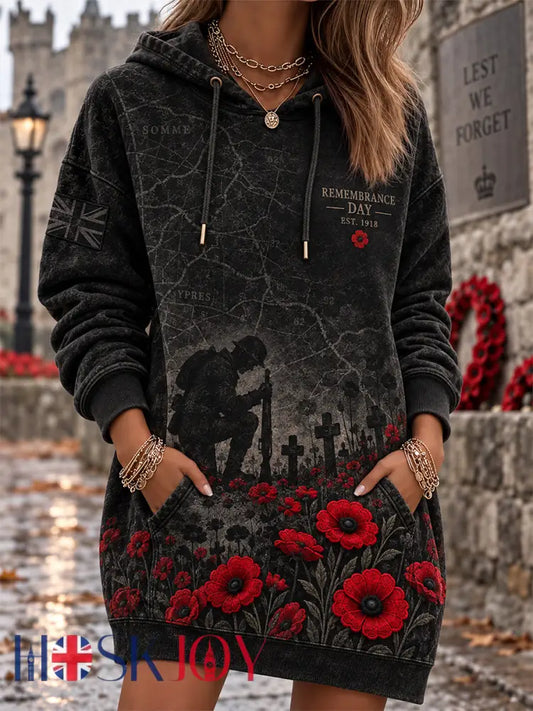 Women’s Remembrance Day Lest We Forget Hoodie Dress - Black / S