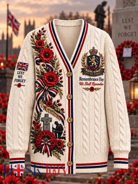 Women’s Remembrance Day Lest We Forget Knit Cardigan - Apricot / S