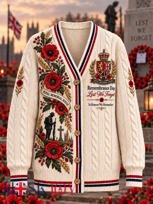 Women’s Remembrance Day Lest We Forget Knit Cardigan - Apricot / S