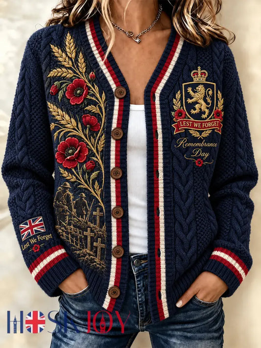 Women’s Remembrance Day Lest We Forget Knit Cardigan - Navy Blue / S
