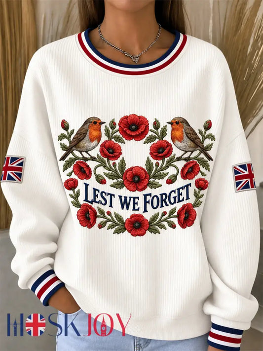Women’s Remembrance Day Lest We Forget Long Sleeve Sweatshirt - White / S