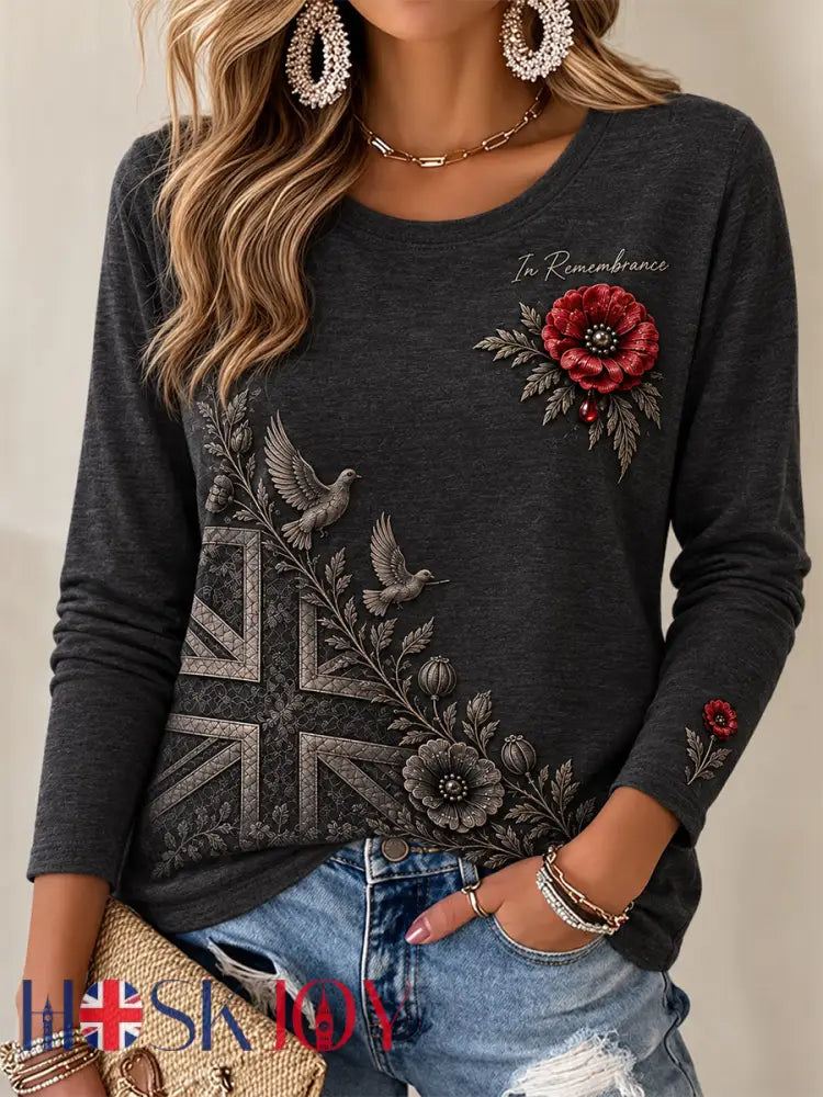 Women’s Remembrance Day Lest We Forget Long-Sleeve T-Shirt - Dark Gray / S