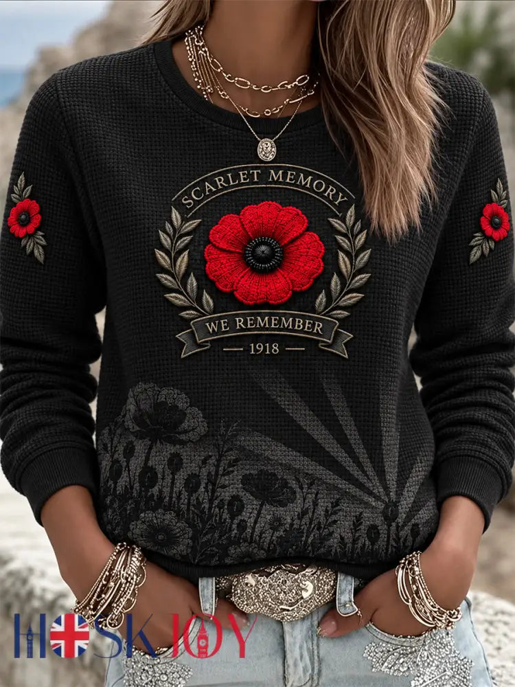 Women’s Remembrance Day Lest We Forget Long-Sleeve Waffle Sweatshirt - Black / S