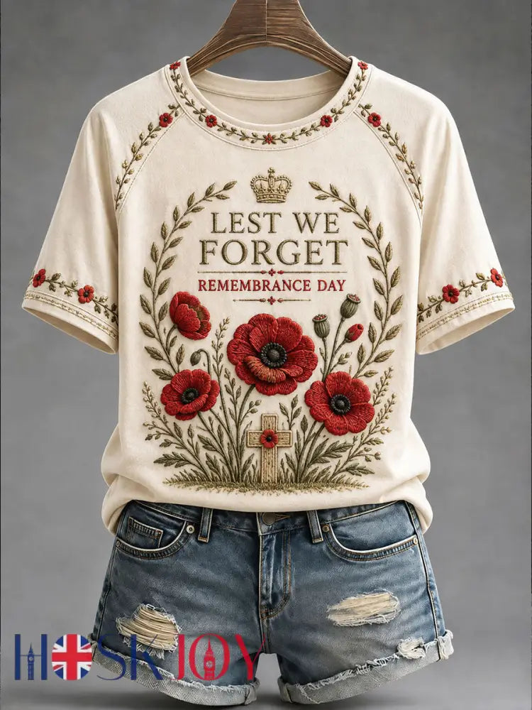 Women’s Remembrance Day Lest We Forget Print T-shirt - Apricot / S