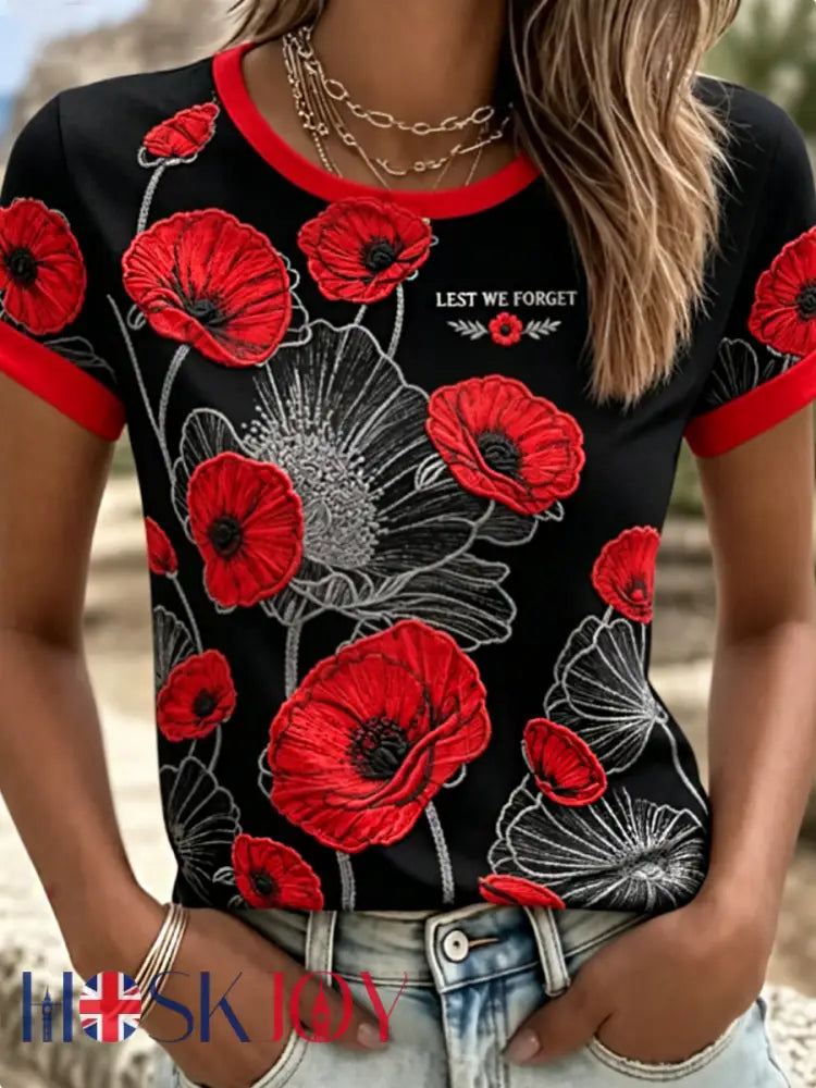 Women’s Remembrance Day Lest We Forget T-shirts - Black / S