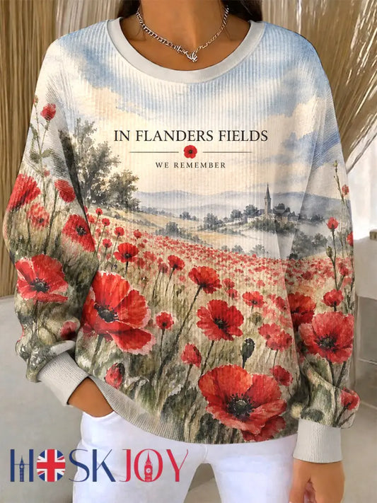 Women’s Remembrance Day Print Ribbed Round-Neck Sweatshirt - As picture / S