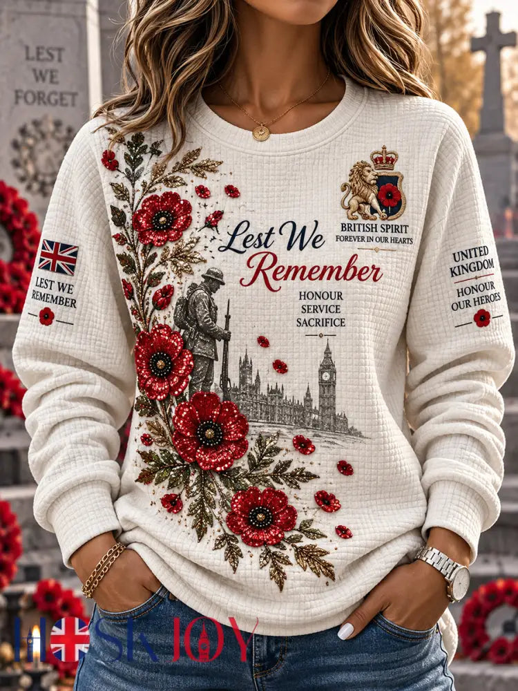 Women’s Remembrance Day Print Waffle-Knit Long-Sleeve Sweatshirt - A / S