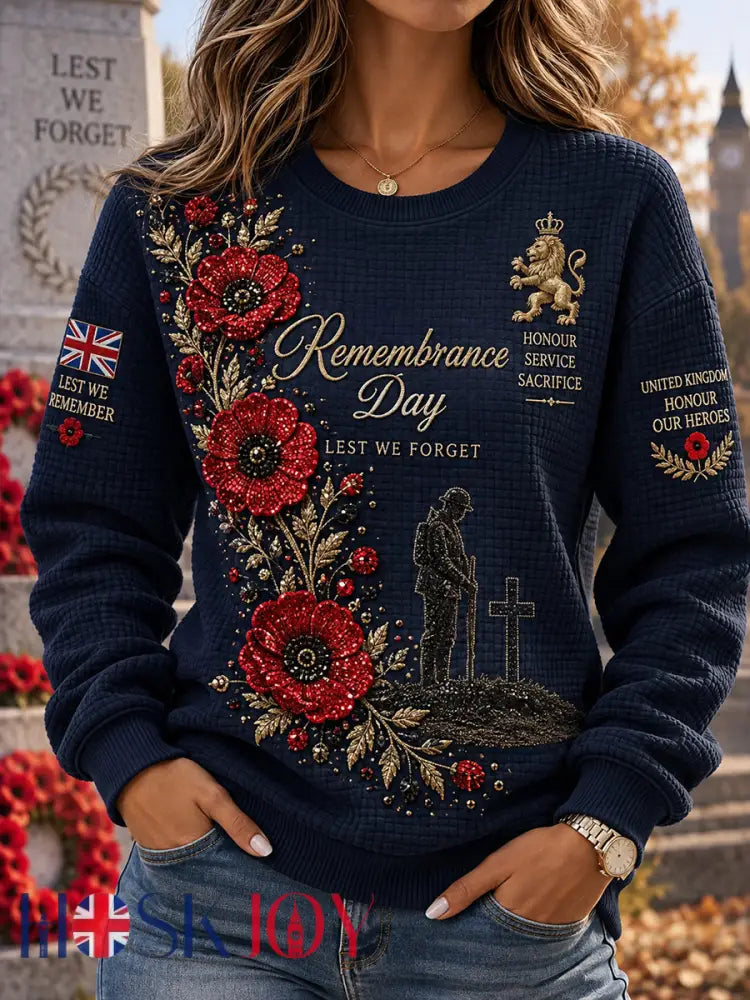 Women’s Remembrance Day Print Waffle-Knit Long-Sleeve Sweatshirt - A / S