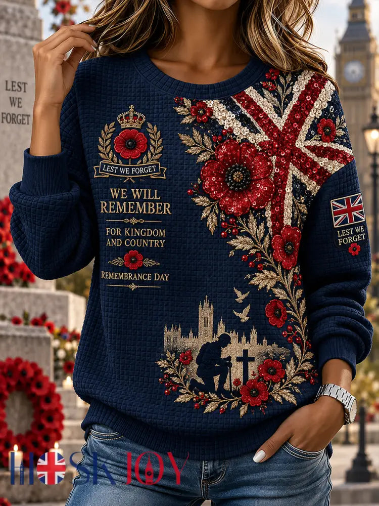 Women’s Remembrance Day Print Waffle-Knit Long-Sleeve Top - A / S