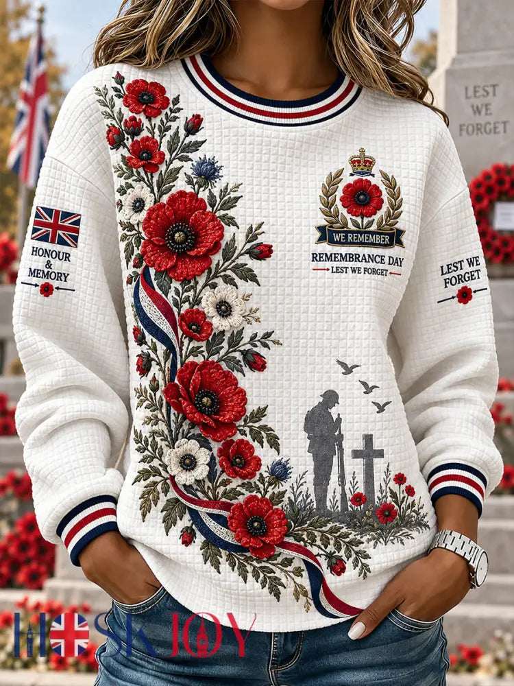 Women’s Remembrance Day Print Waffle-Knit Long-Sleeve Top - A / S