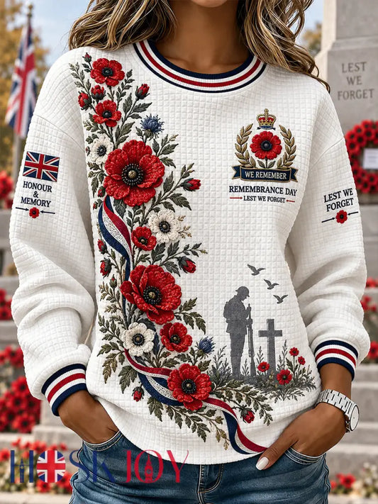 Women’s Remembrance Day Print Waffle-Knit Long-Sleeve Top - A / S
