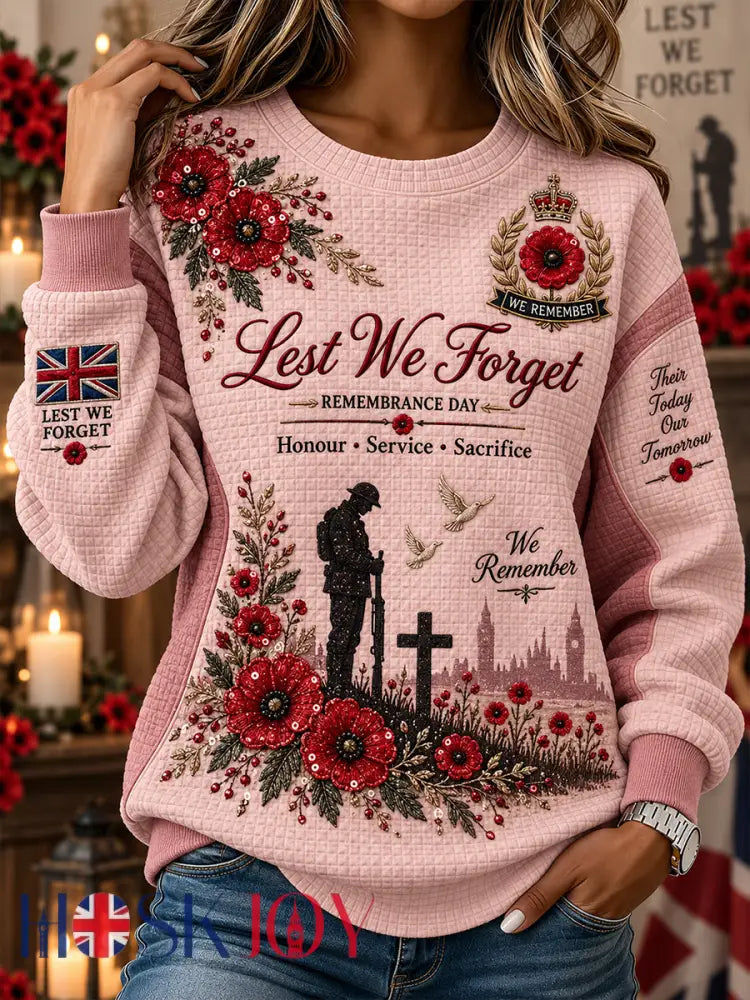 Women’s Remembrance Day Print Waffle-Knit Long-Sleeve Top - A / S
