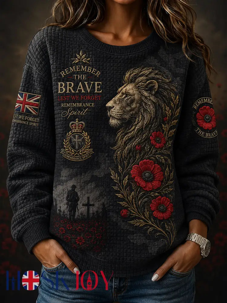 Women’s Remembrance Day Print Waffle-Knit Long-Sleeve Top - A / S