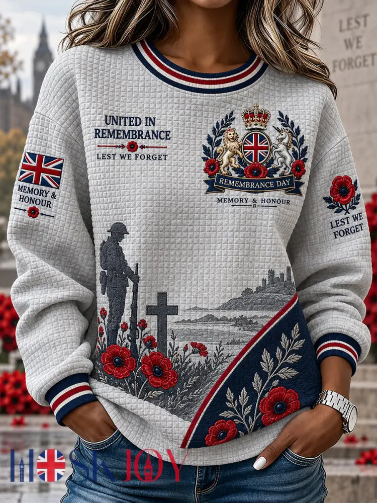 Women’s Remembrance Day Print Waffle-Knit Long-Sleeve Top - A / S