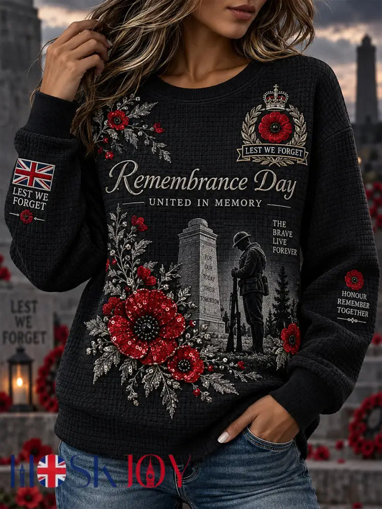 Women’s Remembrance Day Print Waffle-Knit Long-Sleeve Top - A / S