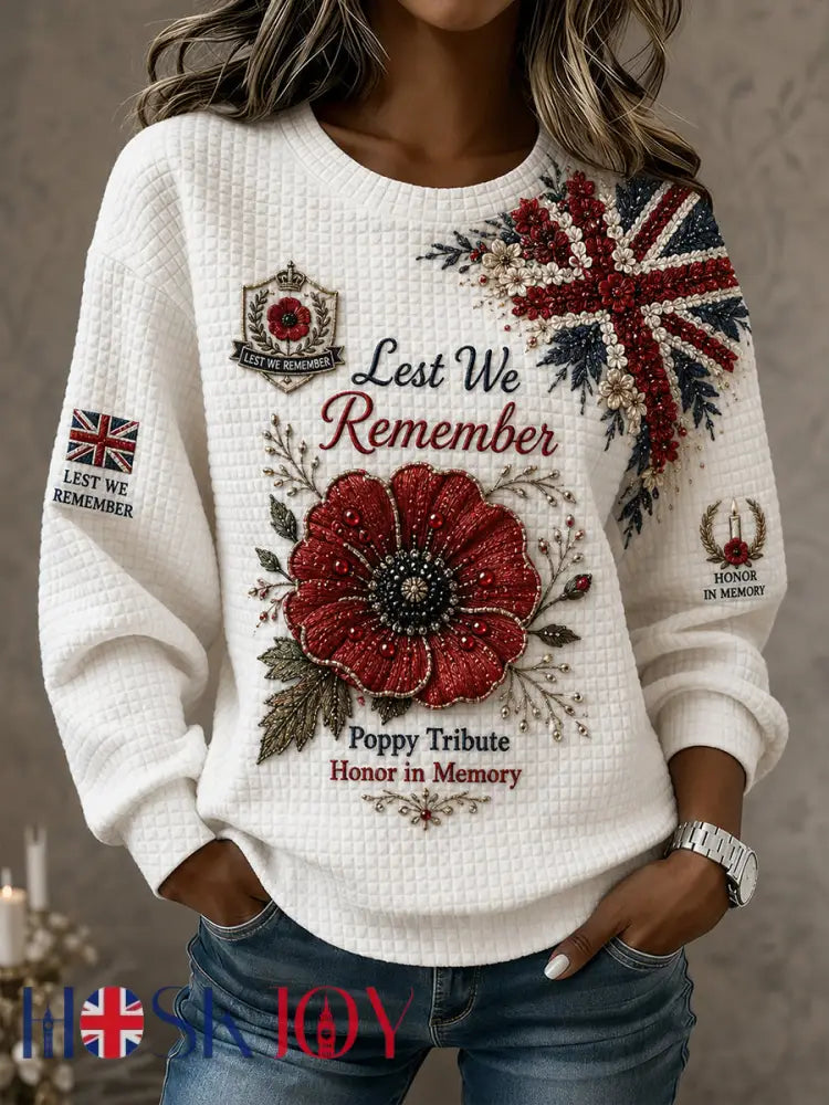 Women’s Remembrance Day Print Waffle-Knit Long-Sleeve Top - A / S