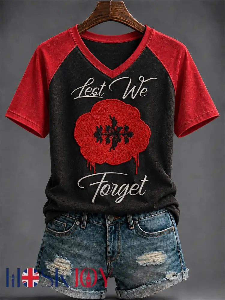 Women’s Remembrance Day Printed V-neck T-shirt - As picture / S